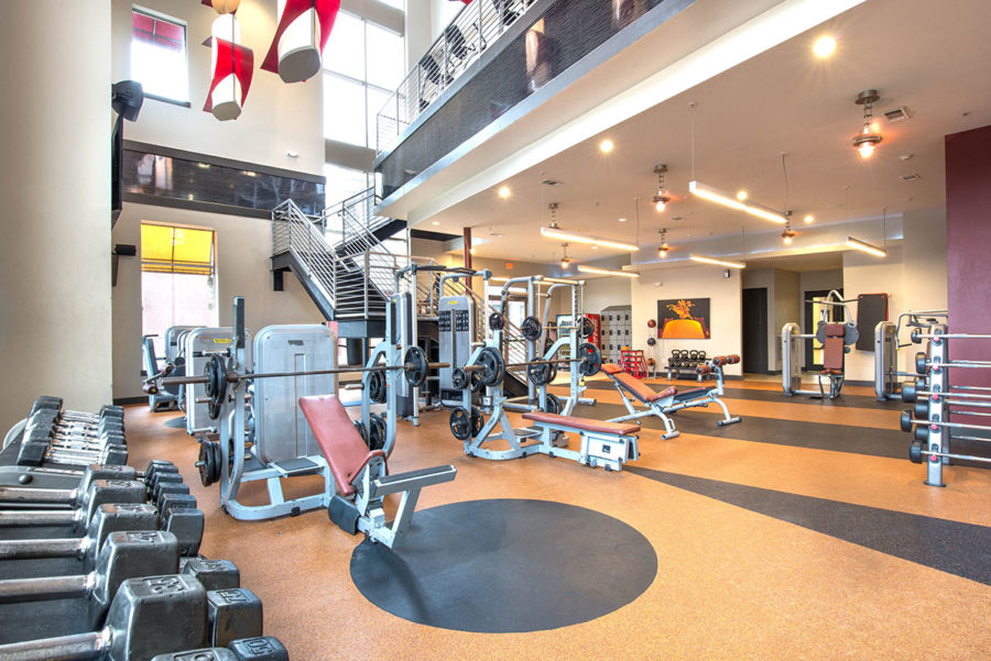 gym with amenities at forum at tallahassee's student apartments