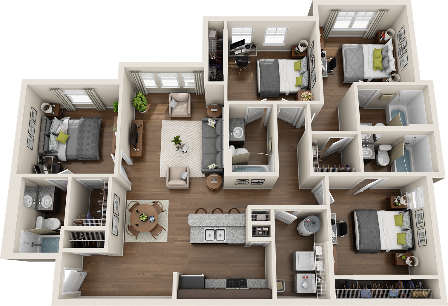 unit d1 example floor plan at forum at tallahassee student apartments